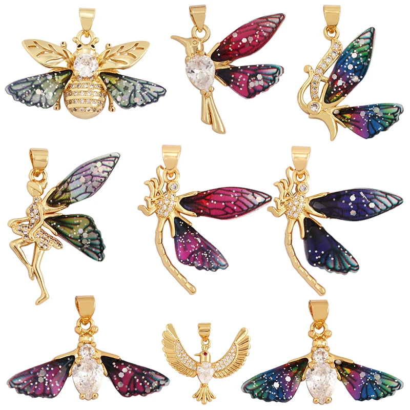 Acrylic Butterfly Fairy Dragonfly Bee Bird Charm Pendant,Insect Animal Jewelry Craft Necklace Making Accessories Supplies M79