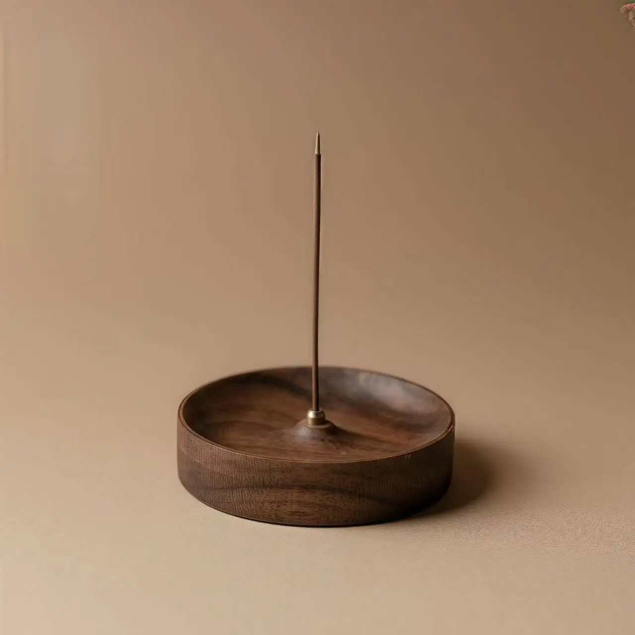 North American Black Walnut Solid Wood Incense Stick Handmade Tea Ceremony Round Incense Burner Agarwood Tray Holder
