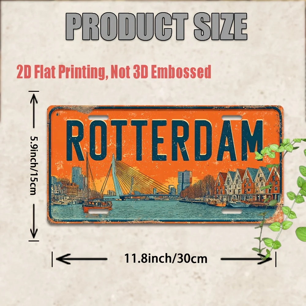 2D Flat, Retro Leutmer Metal Sign Printed Aluminum Wall Art, Rural Canal and Windmill Scene, Vehicle and Port Decoration
