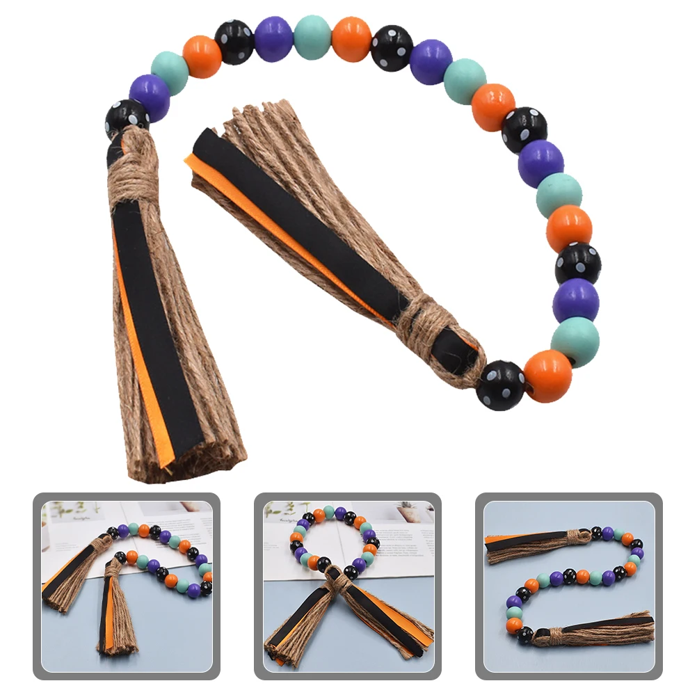 

2pcs Wooden Beaded Garland With Tassel Rustic Wall Hanging Decor For Home Farmhouse Tiered Tray Decoration Party Supply Wood