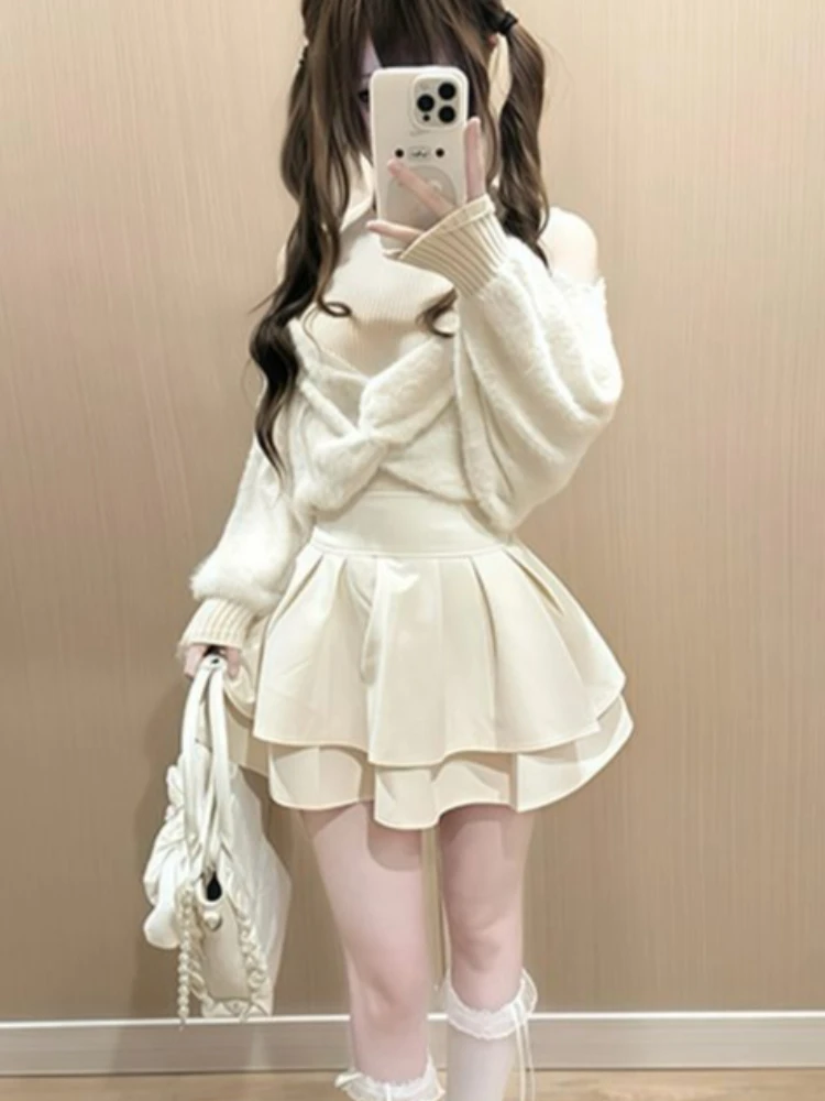 

Japanese Sweet Elegant Design 2 Piece Set Women Y2k Vintage Long Sleeve Tops + Skirts Harajuku Casual Chic Korean Lovely Outfits