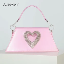 Rhinestone Heart Shaped Satin Handbags Women Fashion Boutique Chic Bling Crystal Trapezoid Evening Clutch Purses Wedding Party