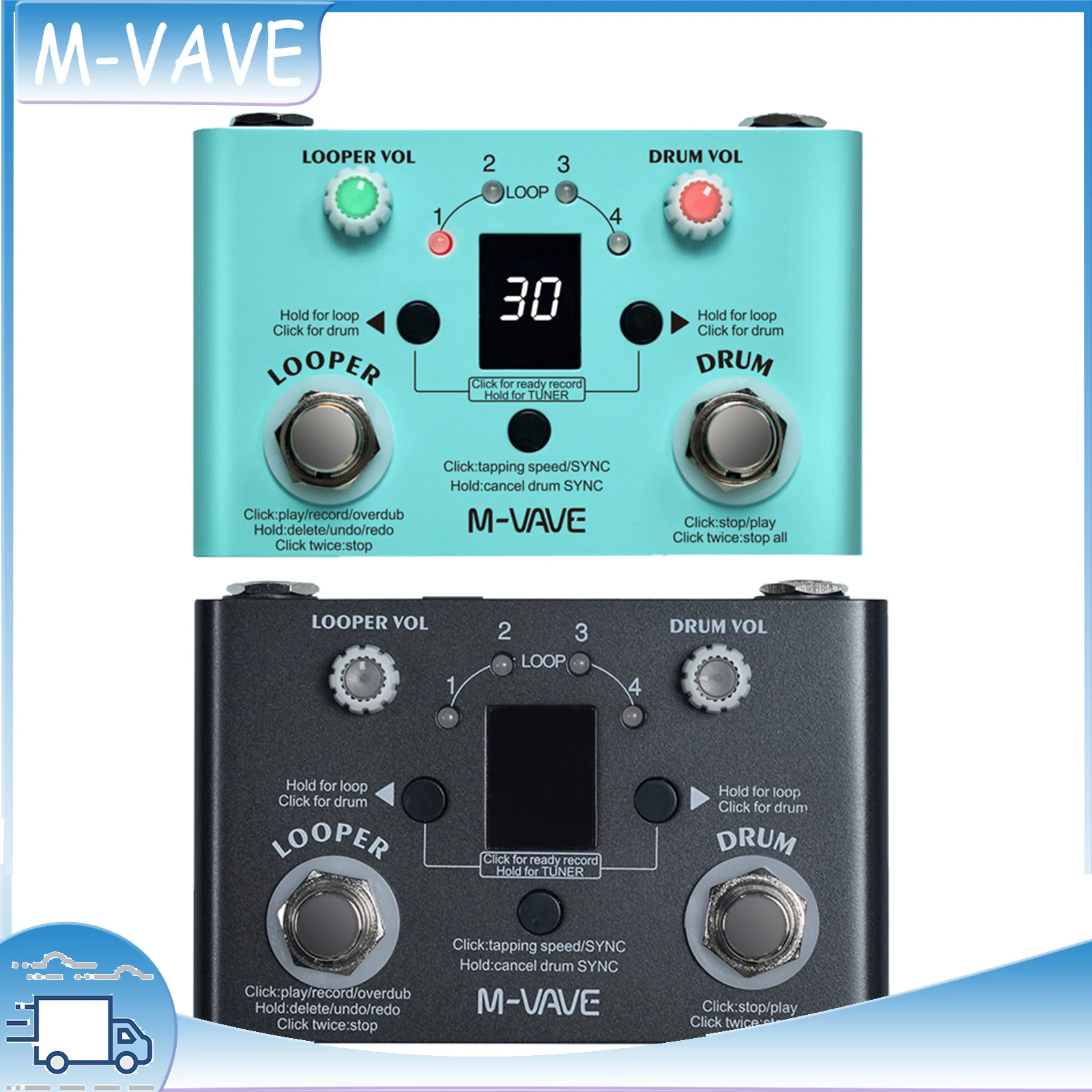 

M-VAVE Lost Tempo Drum Machine & Looper Pedal - 30 Built-in Drums, 11 Mins Recording, High Precision Tuner for Guitar