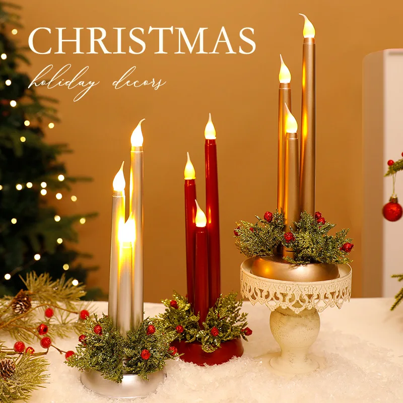 

2025 new LED electronic candle simulation Christmas props glossy long candle Christmas decorations