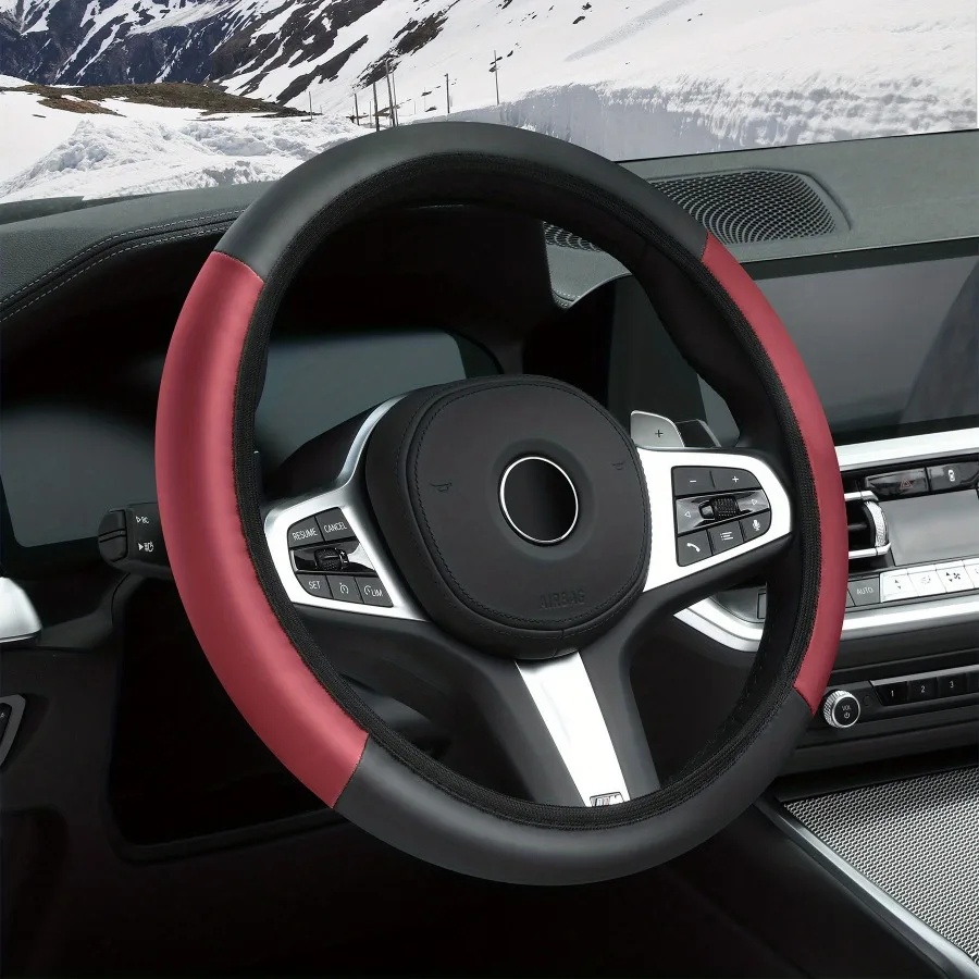 Colored steering wheel cover, non-slip and sweat resistant, PU leather, universal 14.5-15 \