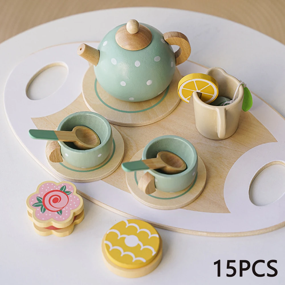 

Wooden Afternoon Tea Set Kids Tea Party Pretend Play Kitchen Accessories Early Educational Toys for Girls Boys Birthday Gifts