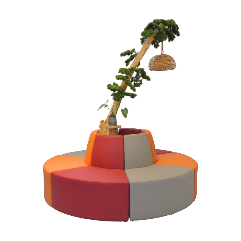

Library lounge area Column leather sofa Hotel lobby Leisure waiting area Creative soft bag sofa with backrest