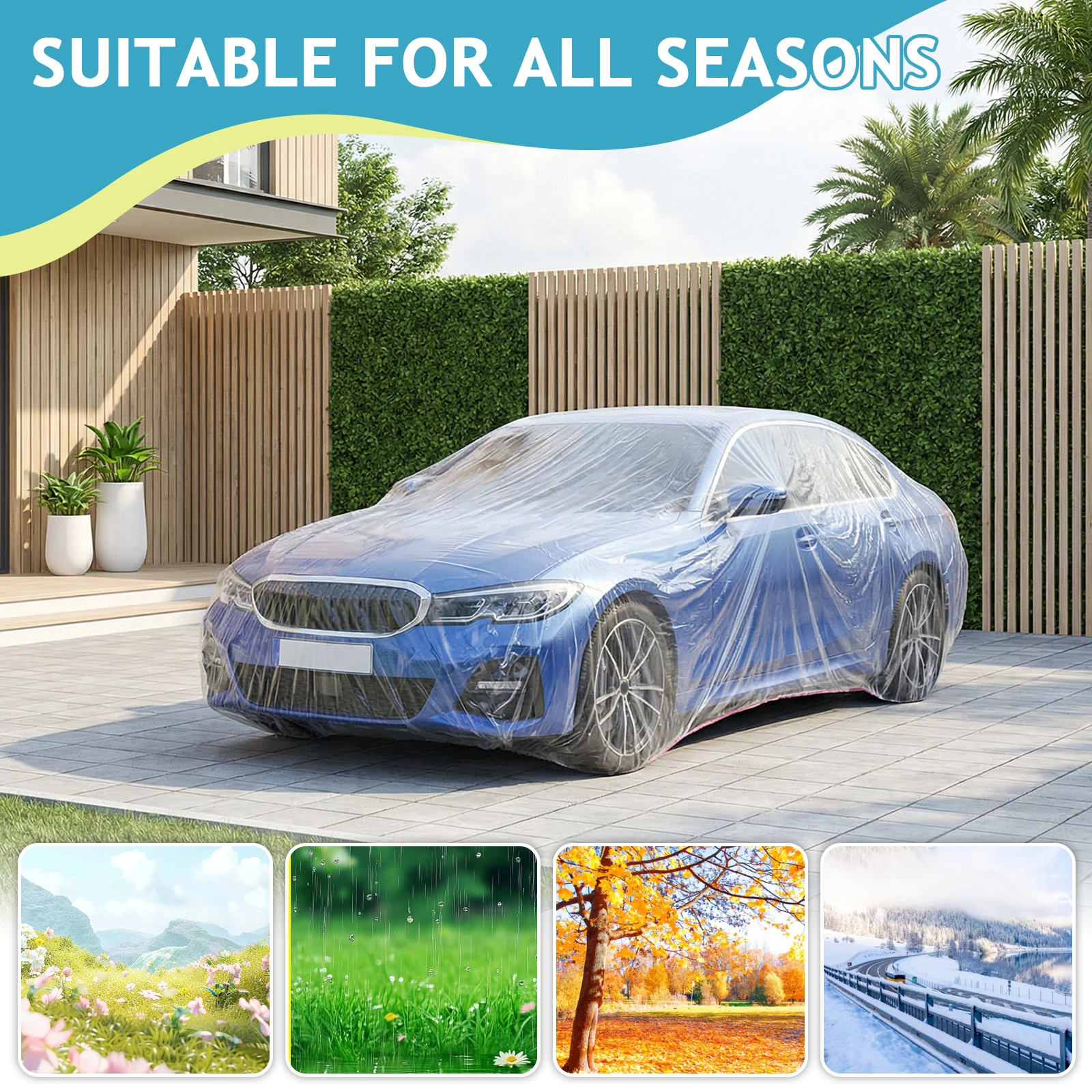 

50 Packs Universal Disposable Car Covers Van Dust Cover with Elastic Band (12.5x21.6 Ft) for Sedan Outdoor Snow Rain Weather