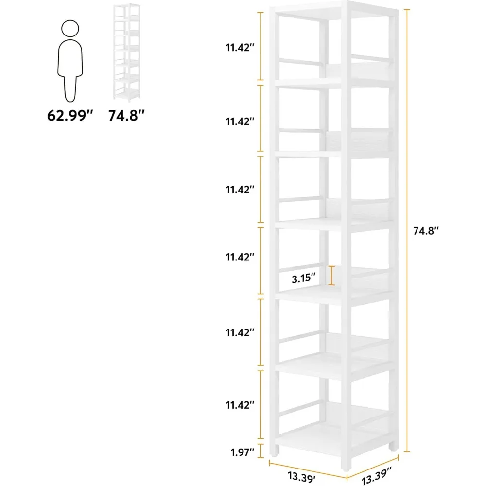 6-Tier Corner Shelf, 75 Inch Tall Narrow Bookshelf Storage Rack, Etagere Shelves Display Stand for Small Spaces
