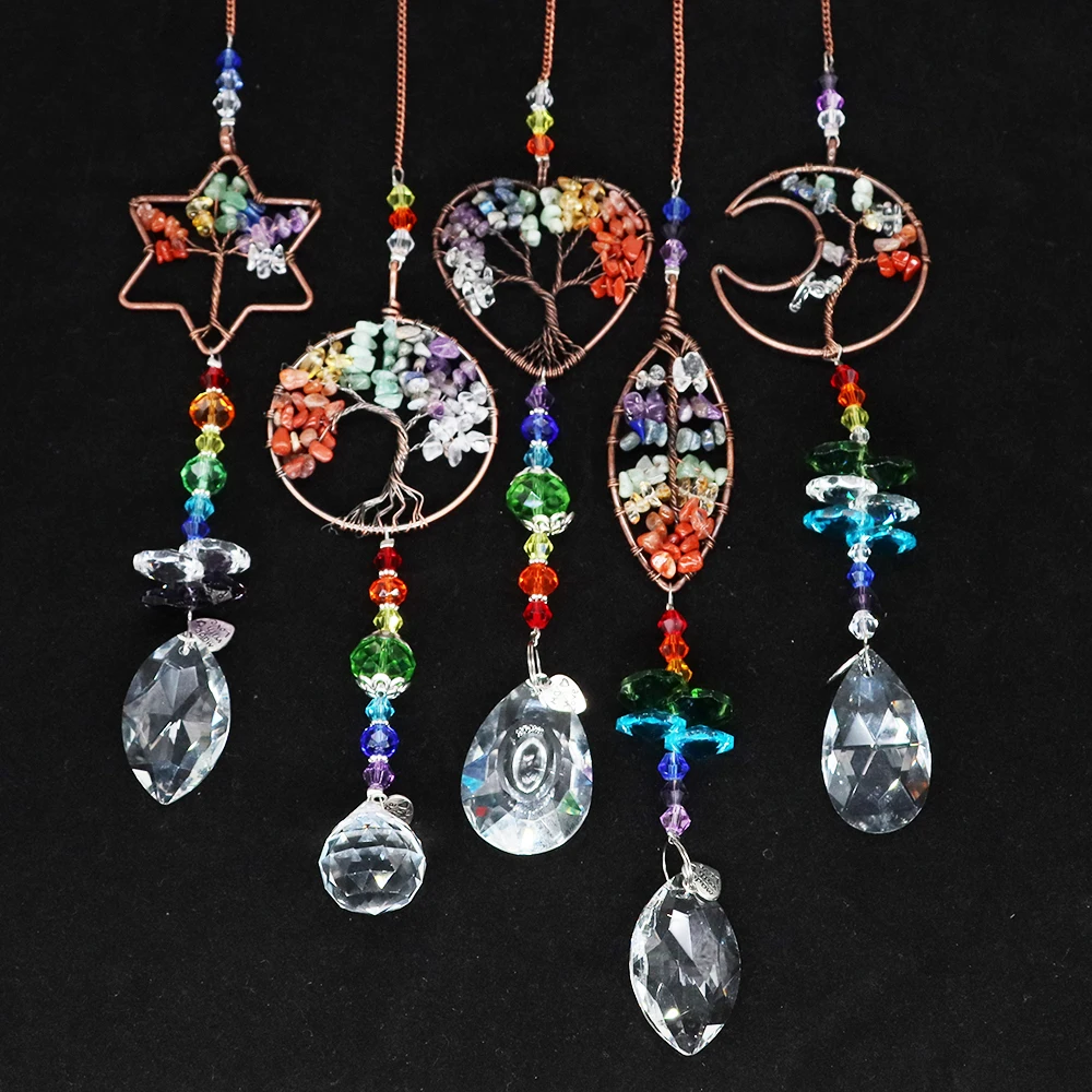 

Crystal Stone Suncatcher Hanging Moon Catcher Pendants Wind Chimes Rainbow Prism Window Drop Bell Christmas Tree Home Decoration