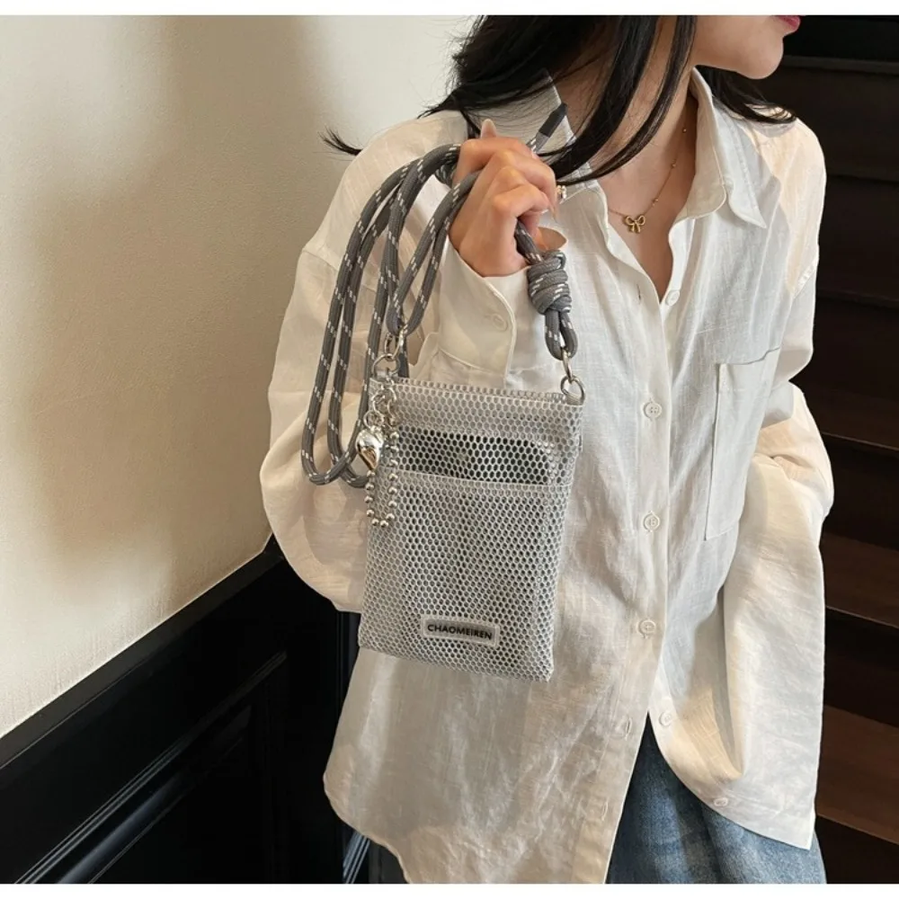 Casual Koreanische Nylon Mesh Brieftasche Teenager Hohl Schulter Handtasche Taschen Einfarbig Umhängetasche Handy Tasche Im Freien