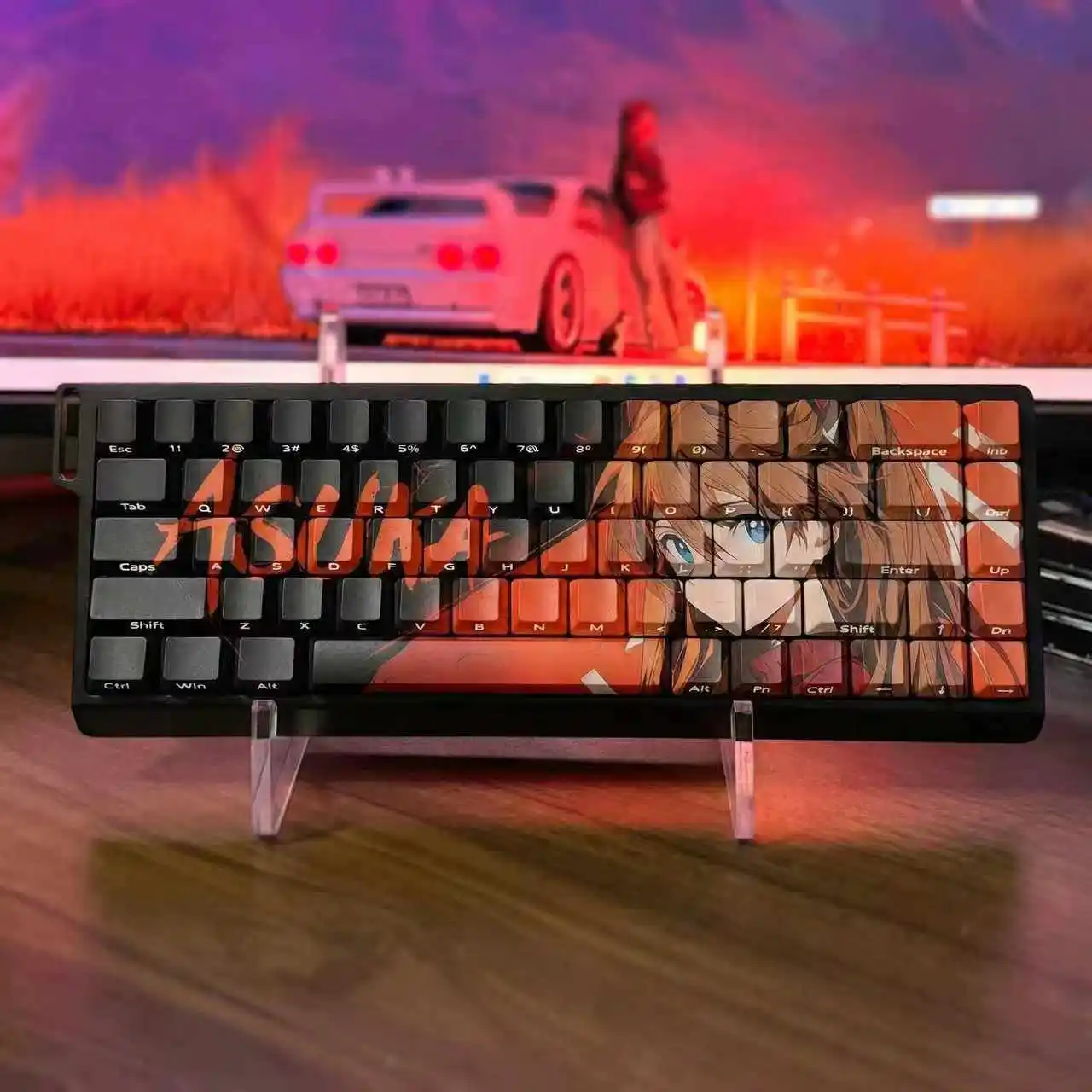 Asuka Keycaps Anime Cherry Dye-Sub PBT Personalized Customized Mechanical Keyboard Key Cap Ez63 Made68 Wooting60He + Ace68