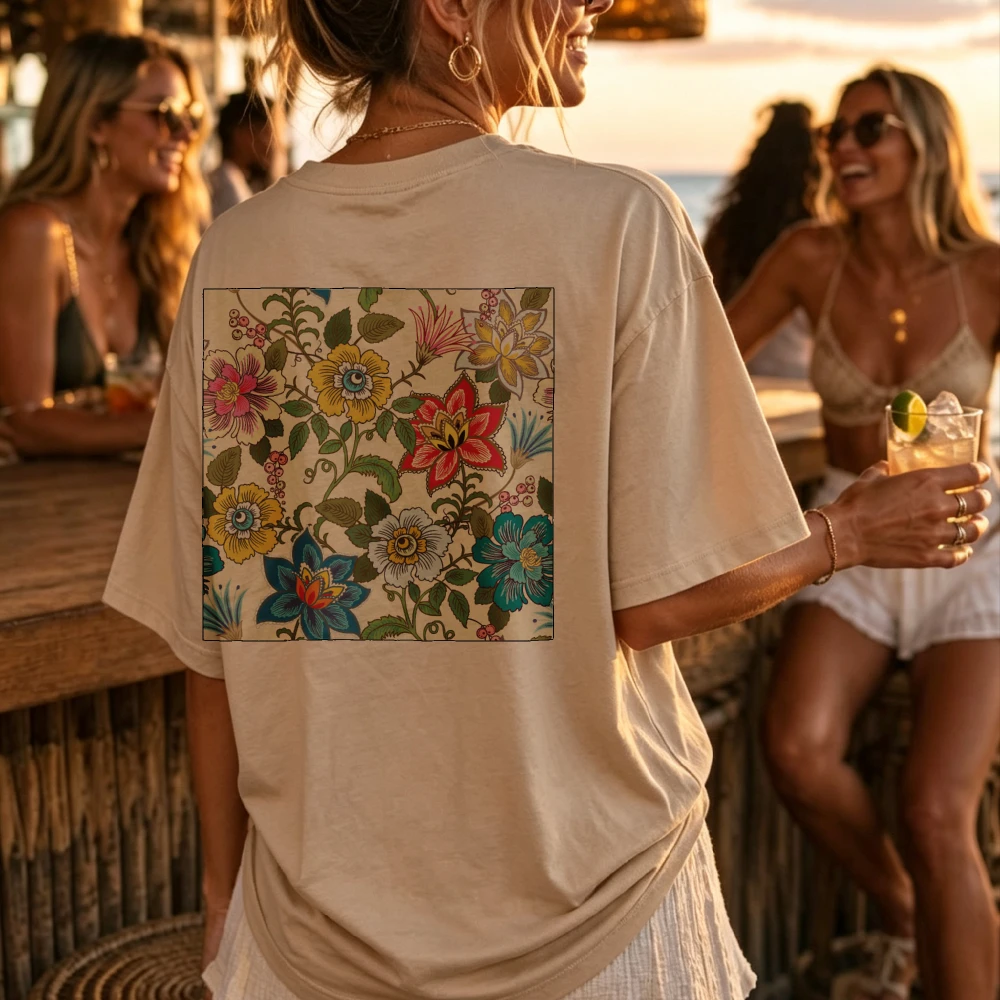 Vintage Floral T-shirt Colorful Flowers Short Sleeve Botanical Print Casual Streetwear Soft Cotton High Quality Cotton Tops Tee