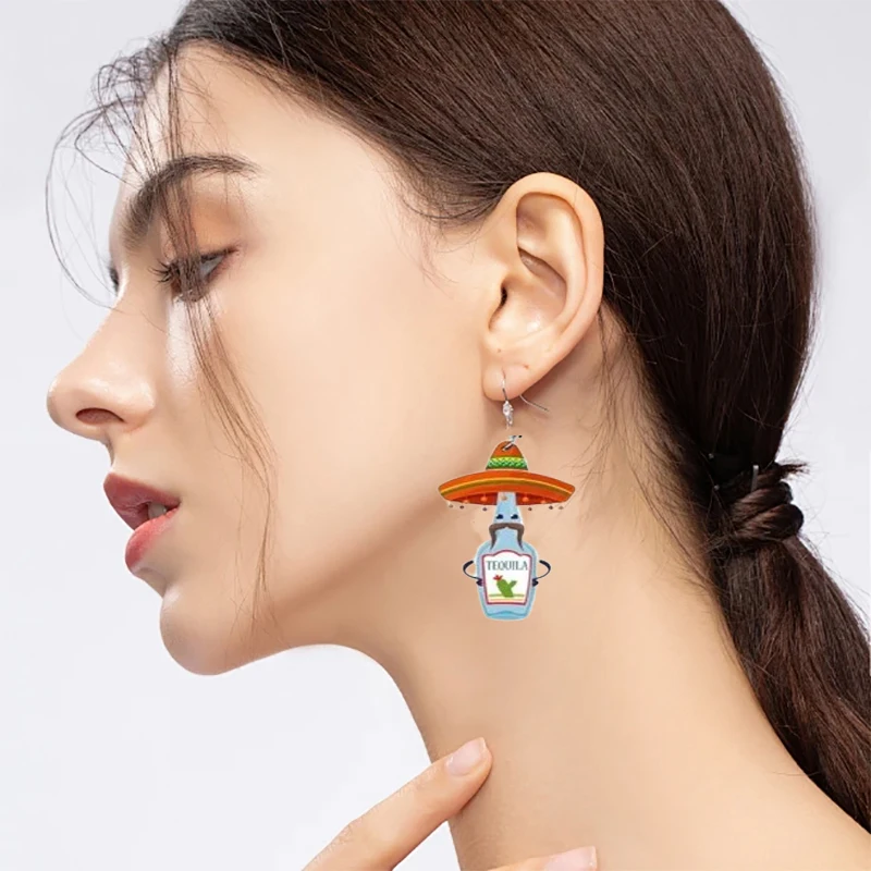 Mexican Acrylic Earring For Women Chili Racket Hat Skull Avocado Charms Drop Earrings Jewelry Custom Women Party Gift