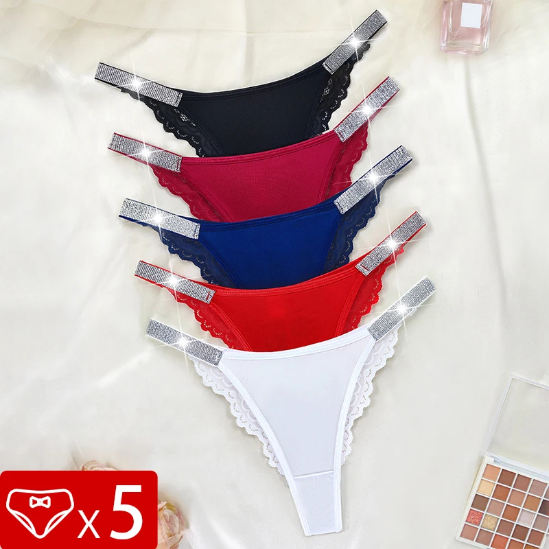 5pcs/Set Sexy Embroidery Two Shiny Belts Women Briefs Solid Low Waist Comfortable Female Panties Elegant Intimates Lingerie