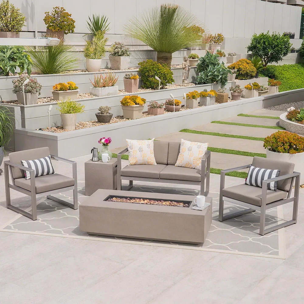 OR- Sale Hotel Resort New Design Curved Brushed Aluminum Lounge Set Couch Conversation Sofa Used Outdoor Furniture Sofa for Sal!