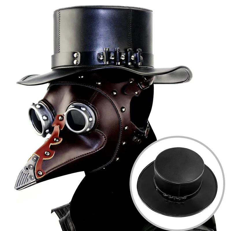 

PU Halloween Plague Doctor Hat and Mask Costume Props Steampunk Fashion Adult Event Black Friday Back to school Dance Headgear