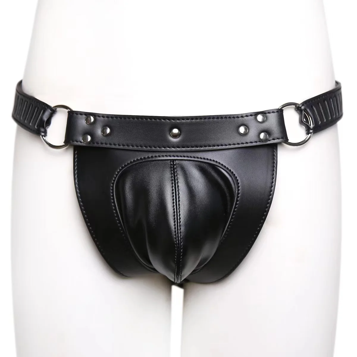 Mens Lingerie Briefs Hollow Out Jockstrap Fetish Crotchless Chastity Leather Panties Harness G-string With Lock Sexy Underwear