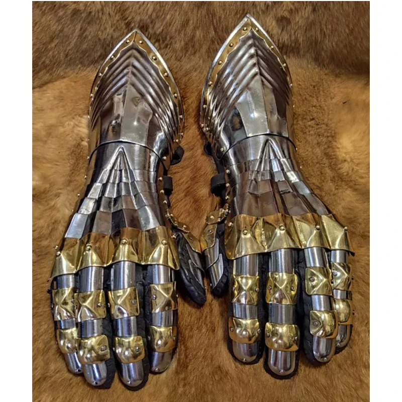 Europe Medieval Armor Gauntlets Steel Gloves Middle Ages Knight Costume Warrior Metal Archduke Gothic Gauntlet Wearable Adult