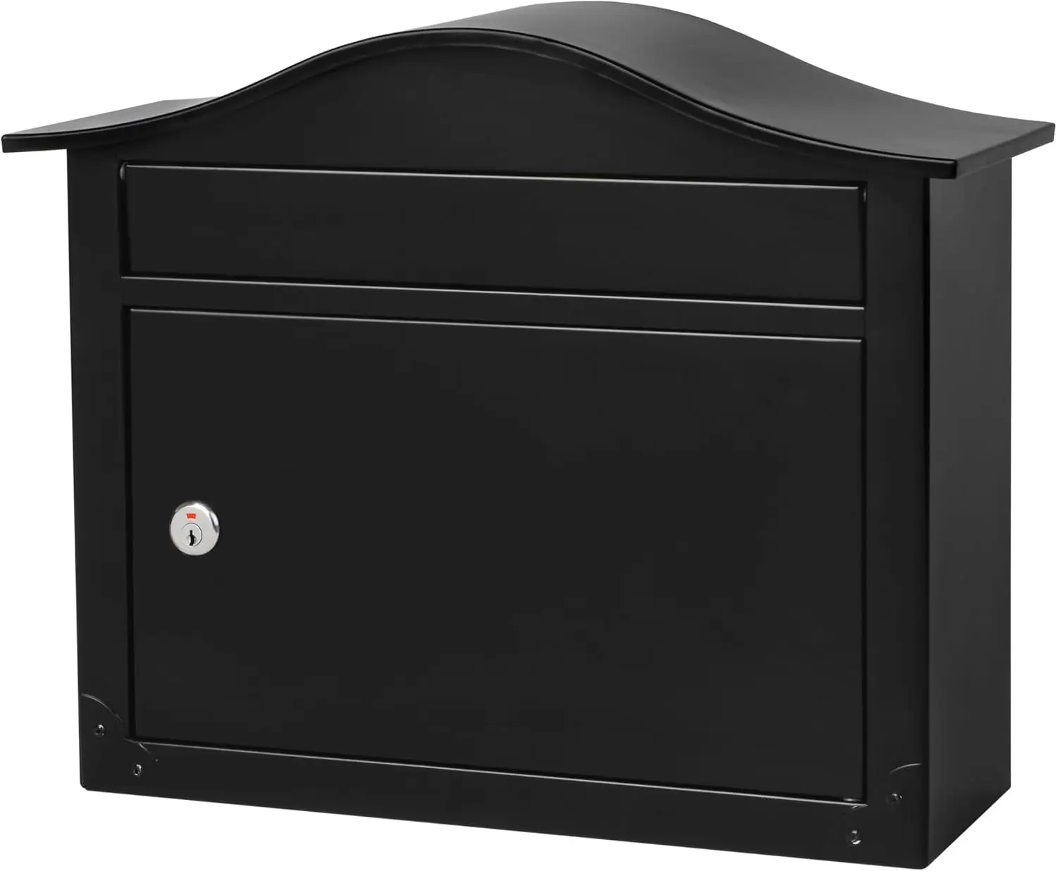 Saratoga Wall-Mount Lockable Mailbox in Black | Galvanized steel build with a steel cam lock and key drop box and weather-resist