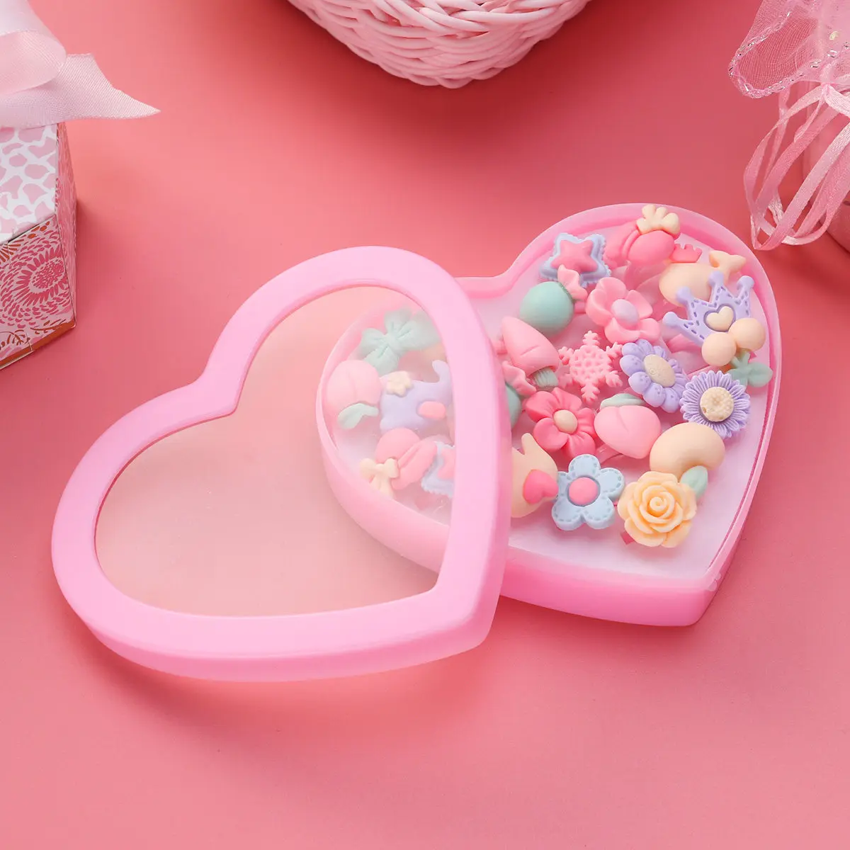 24Pcs Cartoon Flower Ring Set for Kids – Lightweight, Non-Toxic Plastic Birthday Gift & Dress-Up Accessory