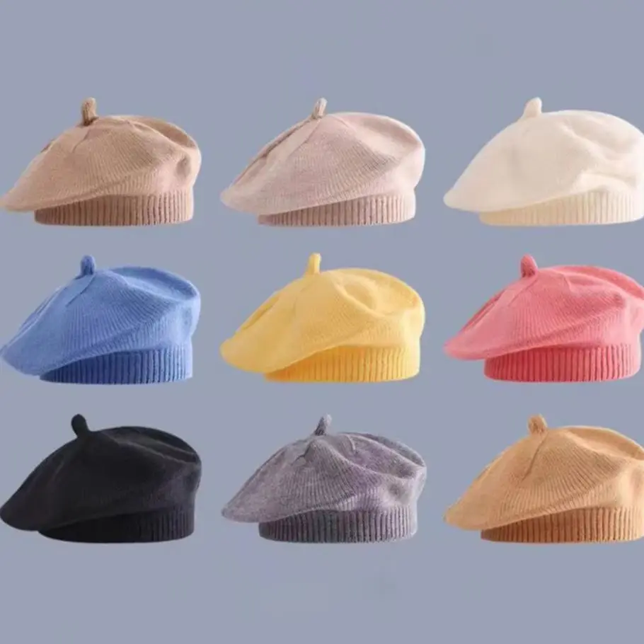 

Fashion Baby Knitted Beret Hat Solid Color Children's Warm Hats Autumn Winter Painter Cap For Girls Kids Bonnet Accessories
