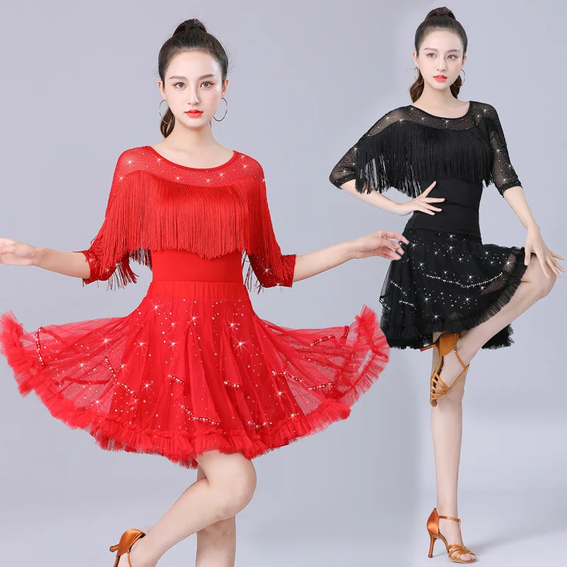 Square Dance Clothing Women's Sequined Latin Communication Dance New Suit Middle-Aged and Elderly Modern Dance Skirt