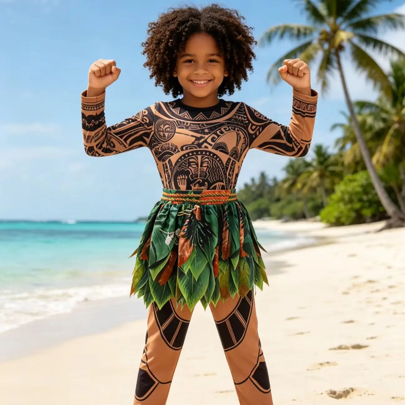 Halloween Carnival Kids Boys Tribe Adventure Costume Stage Dress Up Suit Print Tops With Pants For Children Performance Outfits