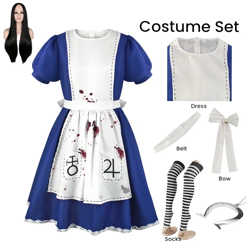 ชุดคอสเพลย์อะนิเมะอลิซ เจ้าหญิง ชุดแม่บ้าน ชุดเอพรอน จากเกม Madness Returns สำหรับผู้หญิงและเด็กผู้หญิง งานปาร์ตี้ฮาโลวีน