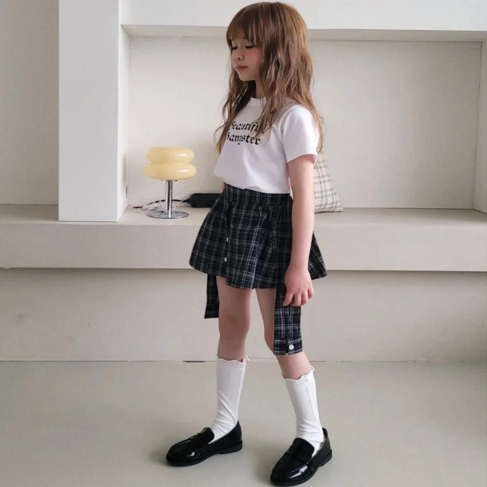 

Korean Baby Girls Summer Dress Preppy Style Lapel Shirt JK Skirt Trendy Children's Clothing For Kids Ages 3-10
