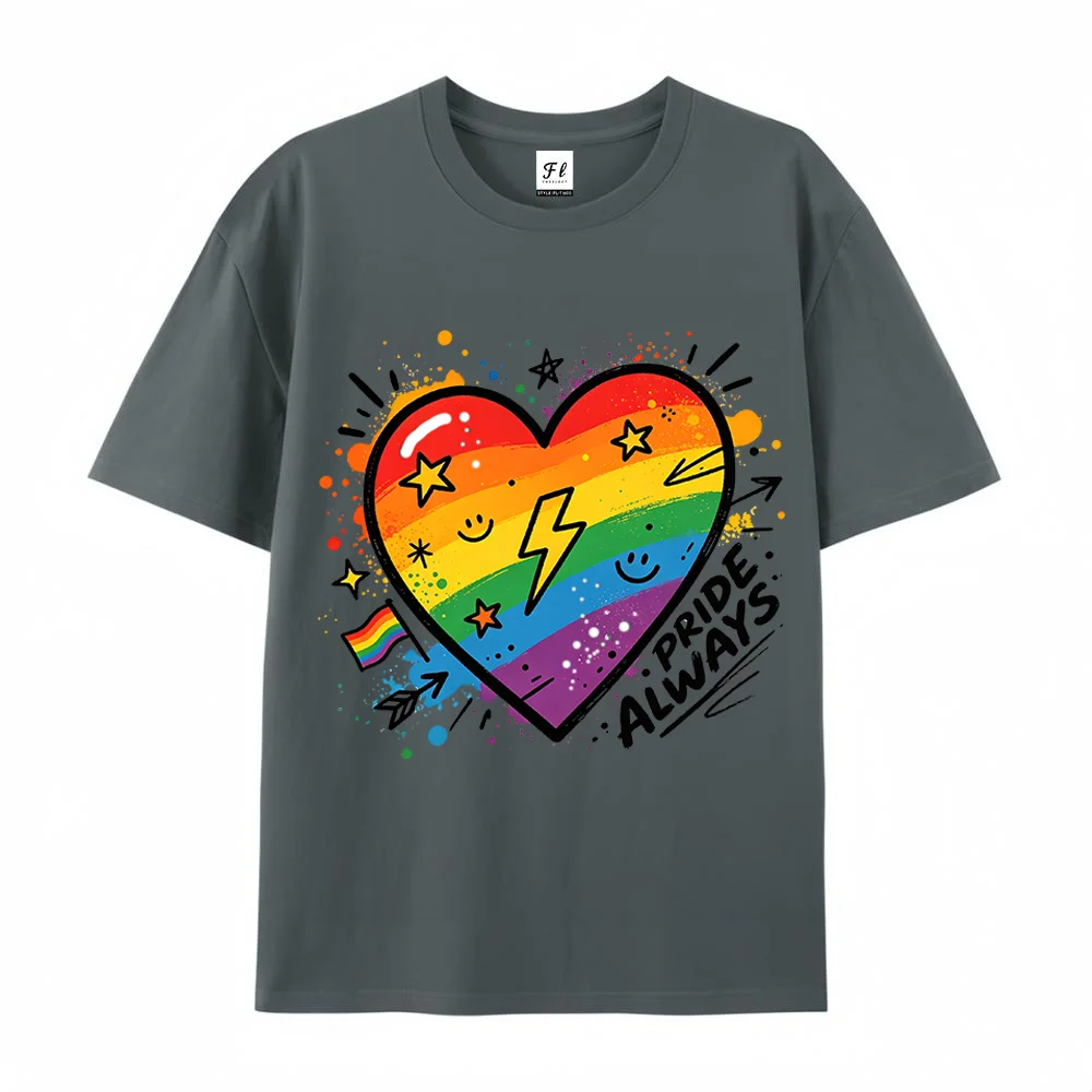 Women T Shirt Pride Always Rainbow Heart Graphic Printed LGBTQ Oversized Short Sleeve Cotton Summer Casual Top Streetwear
