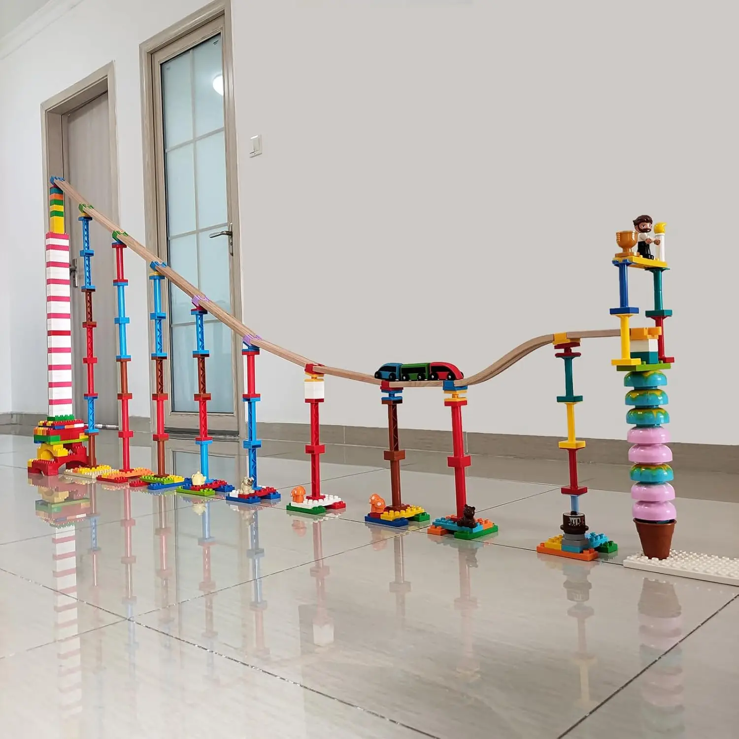 ملحقات مسار القطار الخشبي، 20 قطعة موصل مسار خشبي، متوافق مع جميع مسار القطار الخشبي من العلامات التجارية الكبرى، برت عيد الميلاد