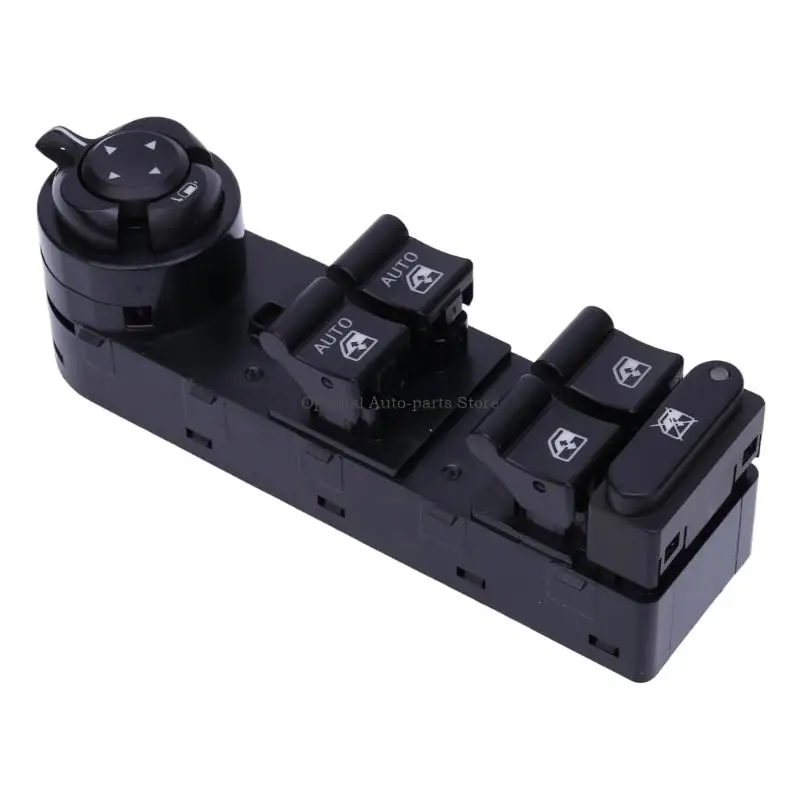 Black Vehicle Window Control Assembly with Four Window Buttons, Window Lock, 18-Pin Connection, and Clip-In Mounting, Part