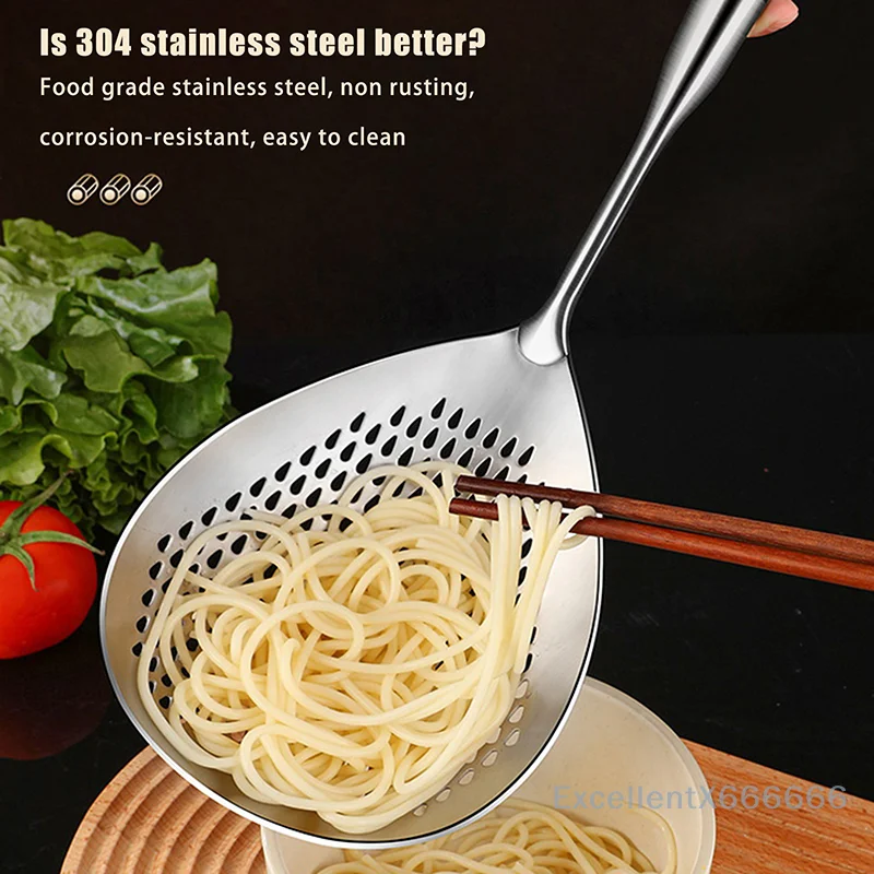 

201 Stainless Steel Skimmer Spoon Kitchenware Cooking Strainer With Wood Handle Pepper Seasoning Colander Sieve Filter Scoop