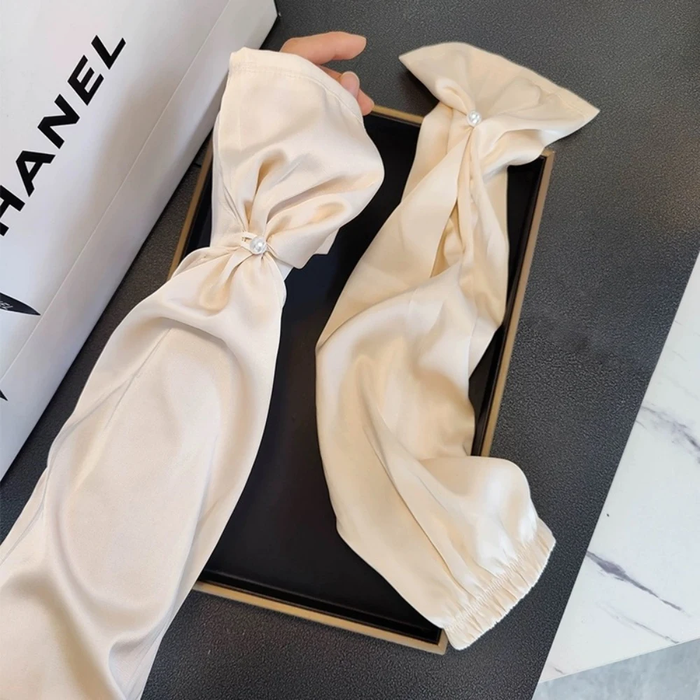 Summer Ice Silk Sleeves For Women Pearl Pleats Sun Protection Sleeves Uv Protection Driving Sleeve Loose Arm Protection Glove