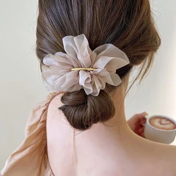 Fashion Chiffon Mesh Flower Hair Clips Pins Women Girl Large Fairy Ponytail Holder Barrette Bridal Elegant Headwear Decoration