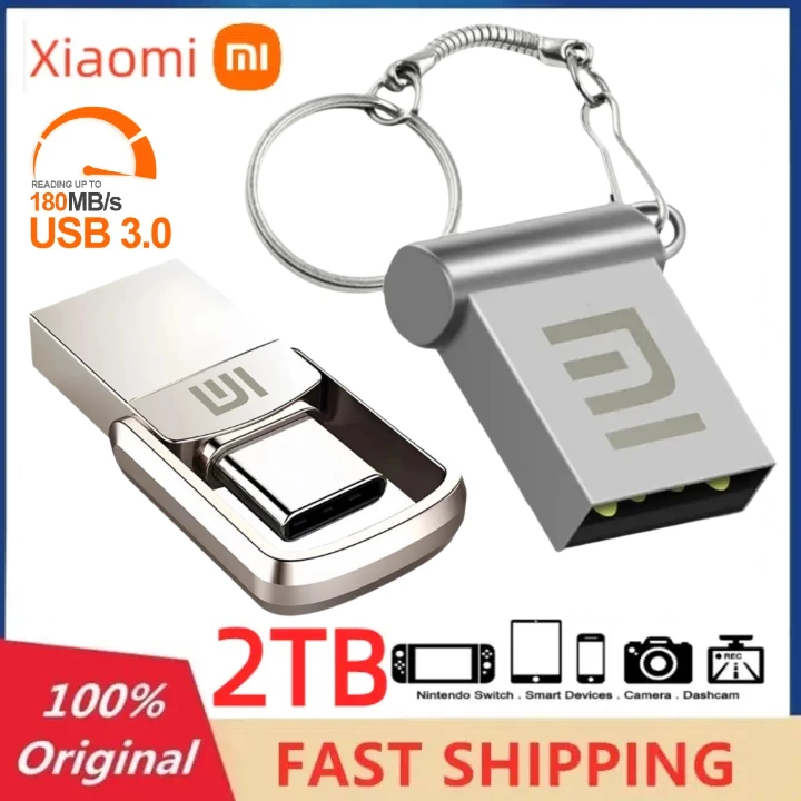 ไดรฟ์ปากกา USB3.0 Xiaomi ขนาด2TB แฟลชไดรฟ์ USB ขนาด1TB ขนาด512G เพนไดรฟ์ความเร็วสูงกันน้ำ USB แฟลชดิสก์หน่วยความจำ USB แบบพกพาที่อัพเกรดได้