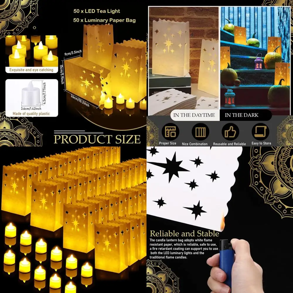 

50 Set Luminary Bags with Flameless Tea Lights Christmas Luminaries LED Lantern Candle Bags for Birthday Wedding Halloween Chris