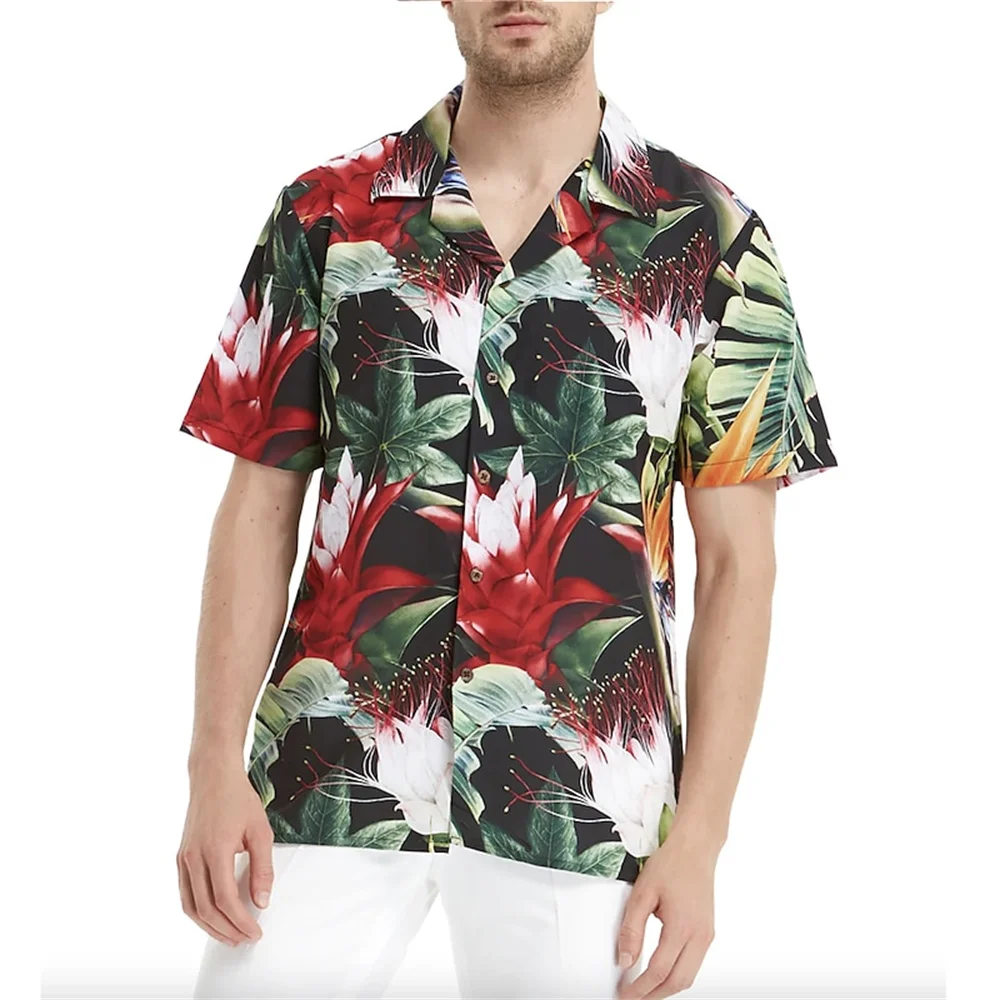 Men\'s Shirt Floral Pattern Cuban Collar Casual Hawaiian Short Sleeve Shirt Button Print Clothing Sports Street Chic Design