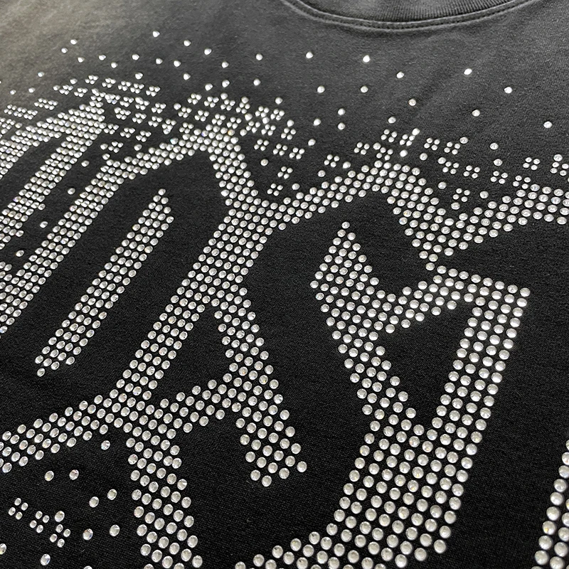 تي شيرت كاجوال بأكمام قصيرة من القطن الخالص للرجال والنساء مرصع بالألماس #6