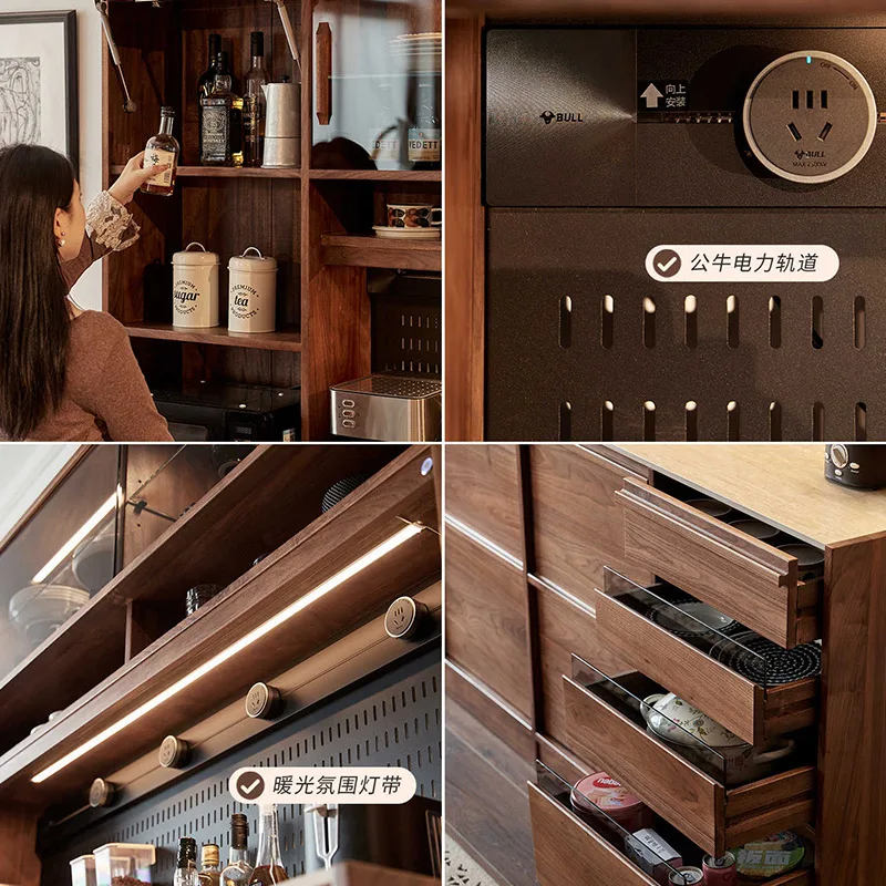 Black walnut furniture, dining side cabinet integrated against the wall, living room bone line, storage cabinet, solid wood medi