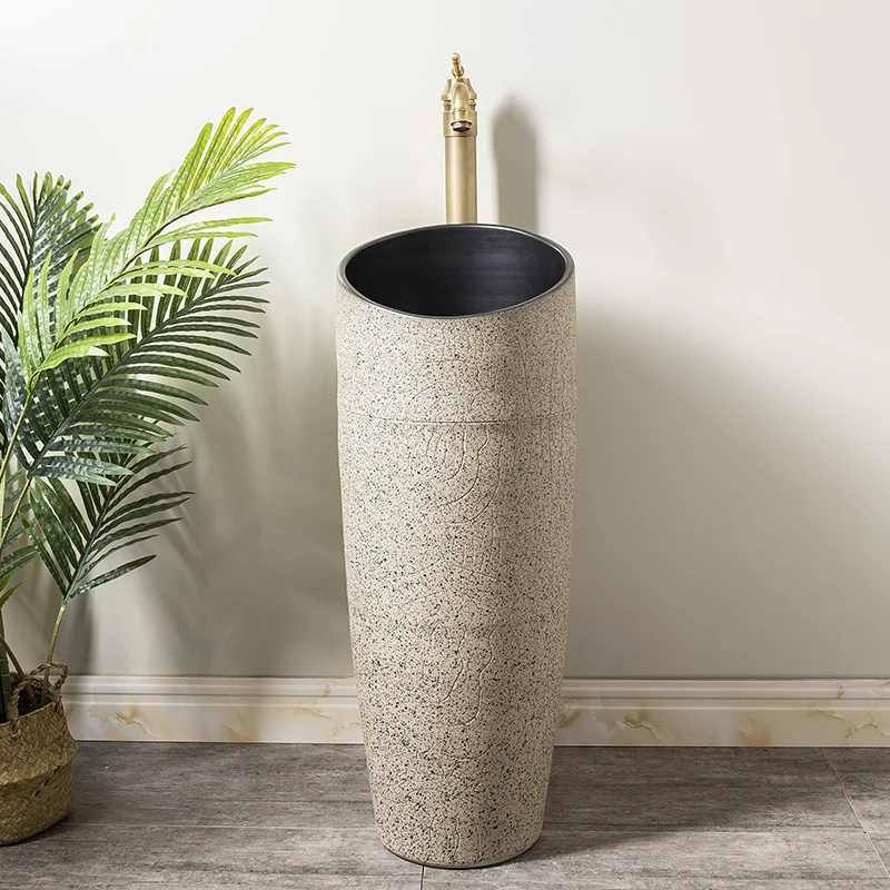 

Ceramic integrated column basin Household small apartment floor-to-ceiling column wash basin Balcony outdoor pool wash basin