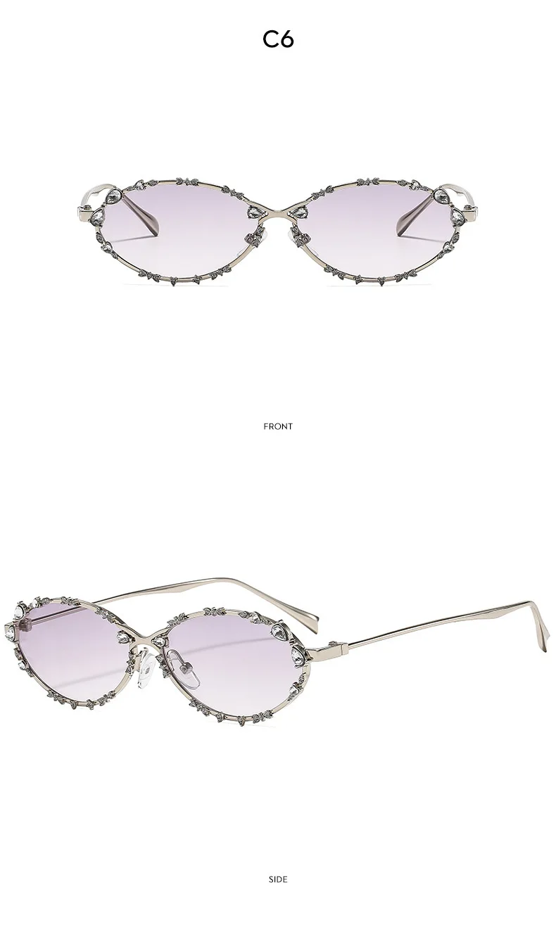 Neue Luxus-Diamant-Sonnenbrille für Damen und Herren, Ovale Strass-Sonnenbrille, Trendige Personalisierte Metallrahmen-Fahrbrille – Detail 19