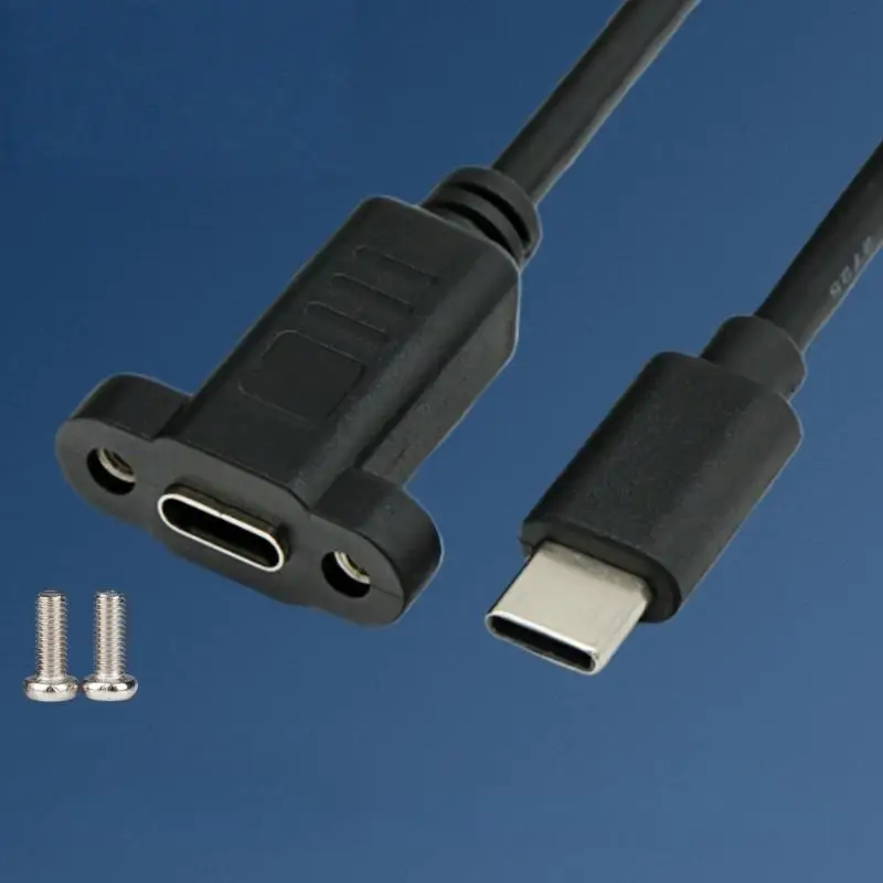 1Pcs Panel Mount Type-C USB-C Male To Female Extension Cable With Screw Hole Lock Connector Cable 0.3/0.5/1/1.5 Meters-F(x)