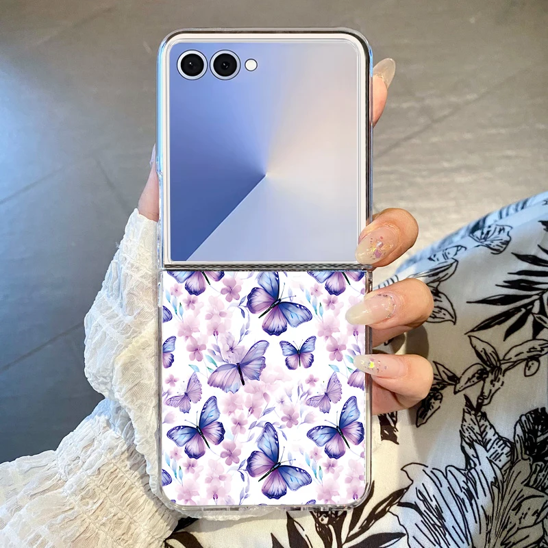 Butterfly Pattern Folding Phone Case For Samsung Galaxy Z Flip 8 7 6 5 4 3 5G Clear Hard Cover For Galaxy Z Flip8 Flip7 FE Flip6