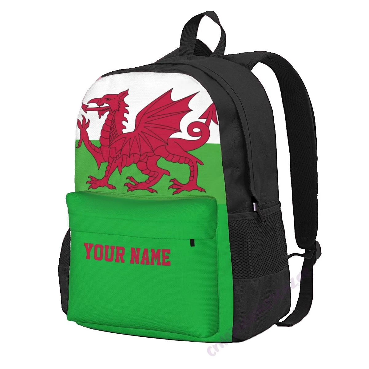 

Custom Name Wales Flag Polyester Backpack For Men Women Travel Bag Casual Students Hiking Travel Camping