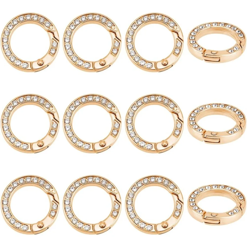 12pcs Metal Rhinestone Spring O Rings Alloy Spring Gate Ring with Rhinestone Rings Round Keychain Buckle Gate Rings 25mm