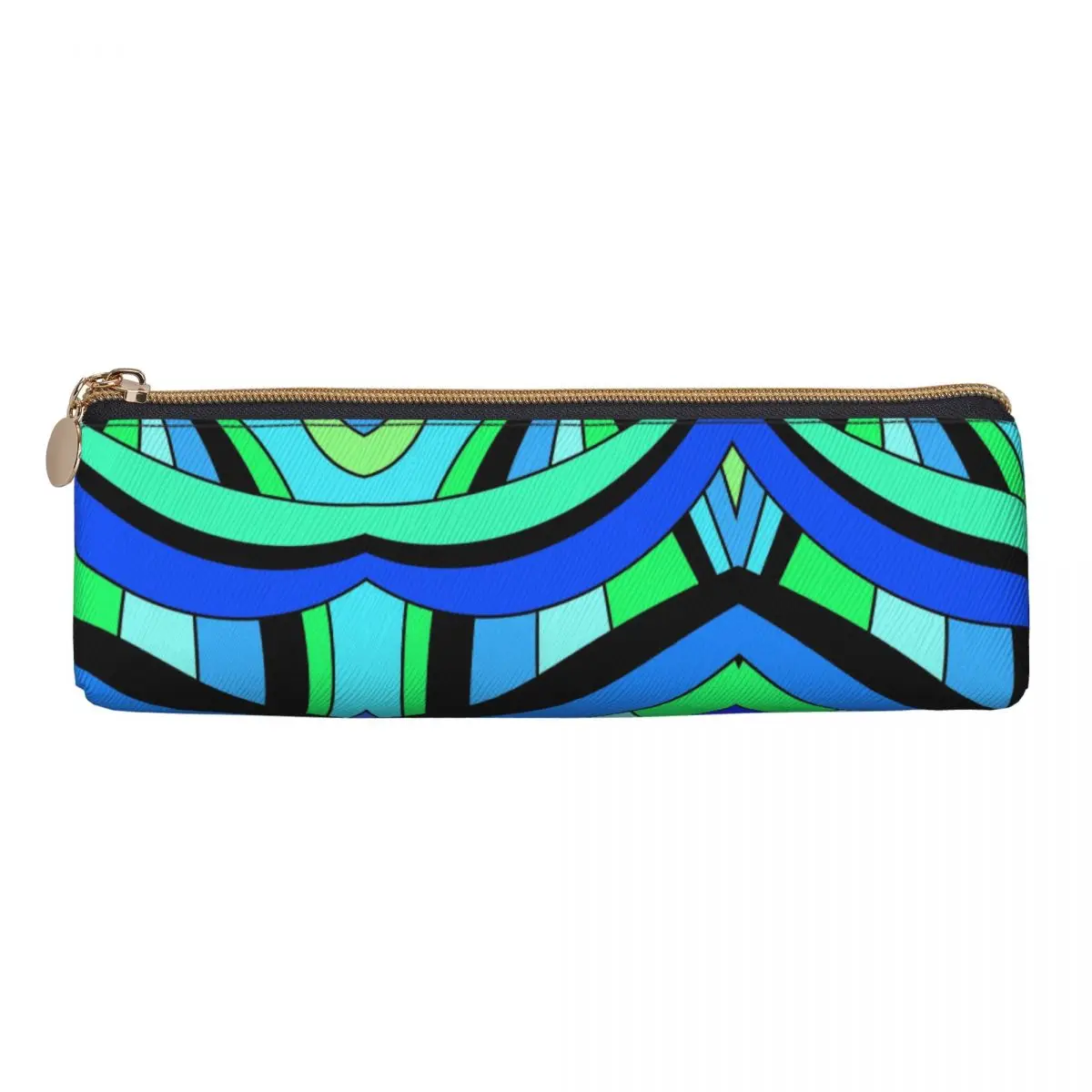 Colorblock Print Pencil Case Blue And Green PU Leather Pencil Box Boy Girl Retro University School Pencil Cases Stationery