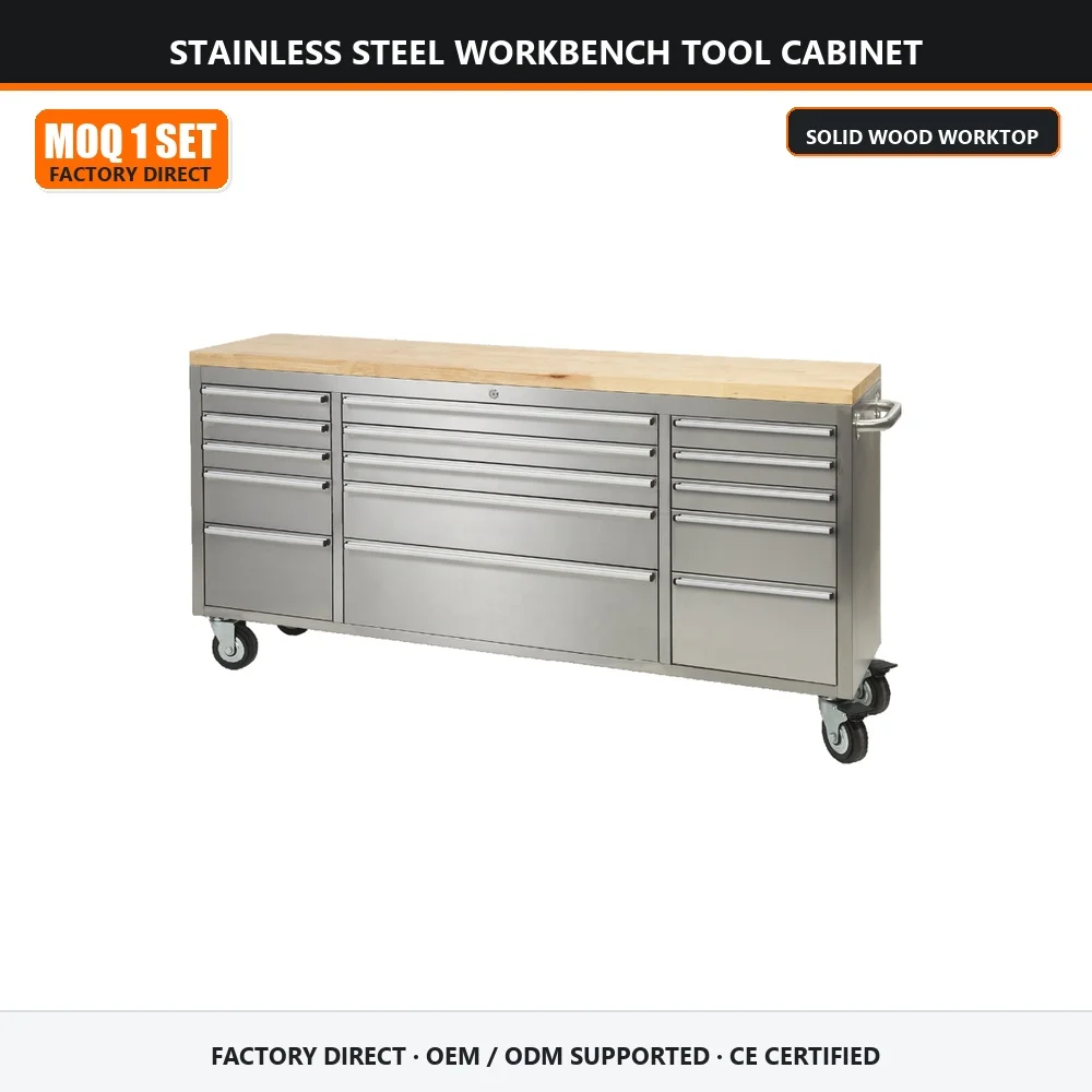 Stainless Steel Workbench With Iron Handle Powder Coated Wood Cabinet Tool Cart For Garage Workshop Customizable  Support