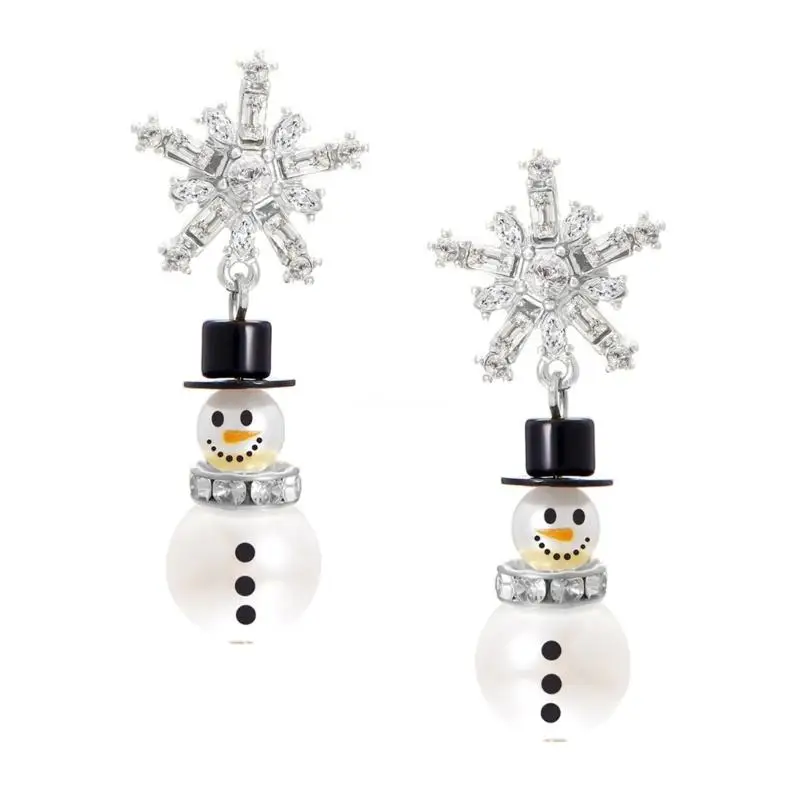 

Holiday Snowman Earrings with Pearls Drops for Women Christmas Jewelry Dropship